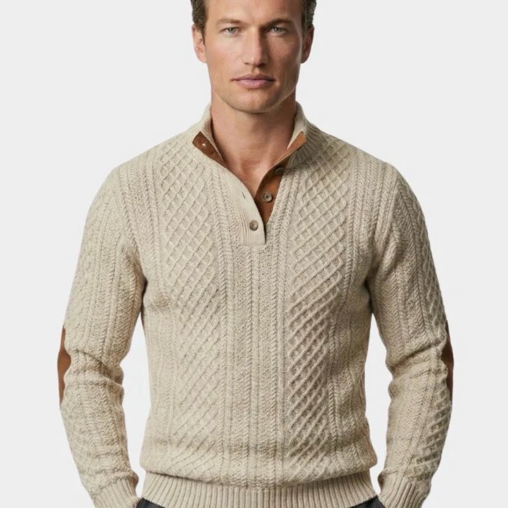 Men's Beige Cross & Crown High Collar NWT Pullover Sweater- Size XL
